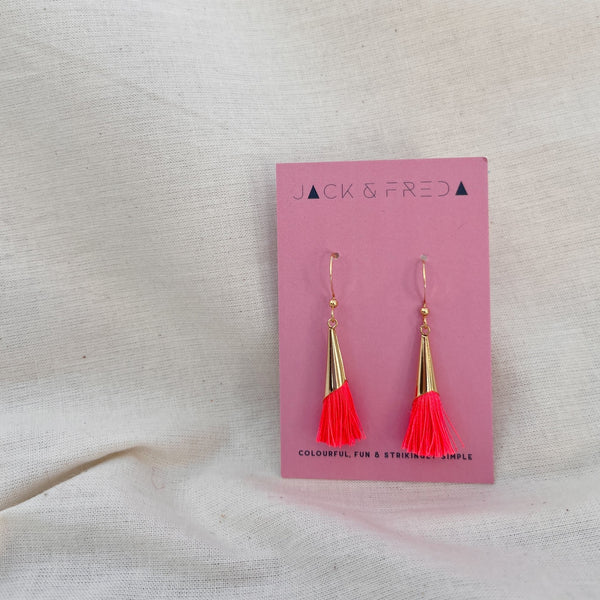 Tassel Earrings - Neon Coral