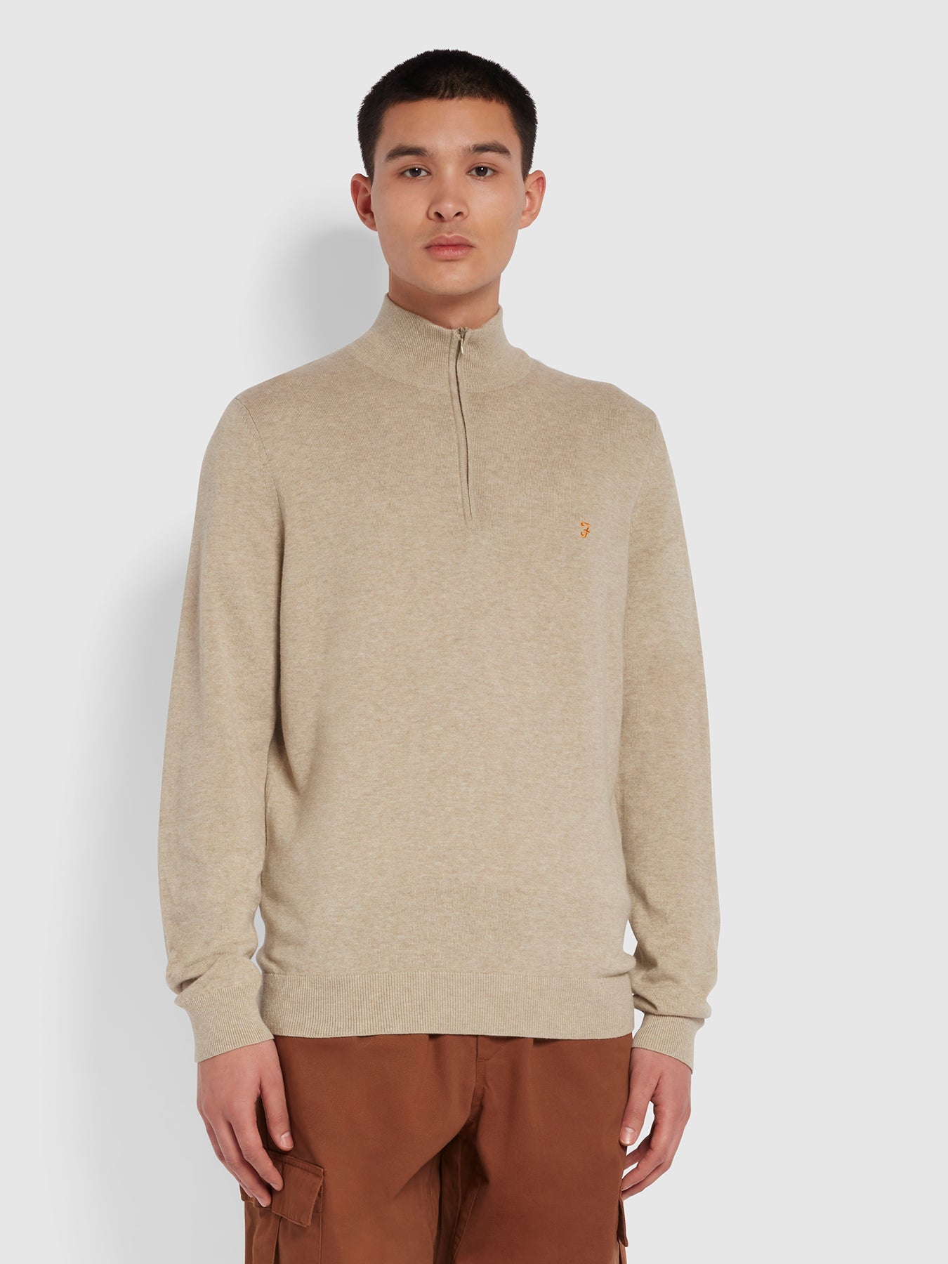 Brown Redchurch Organic Cotton 1/4 Zip Knitwear