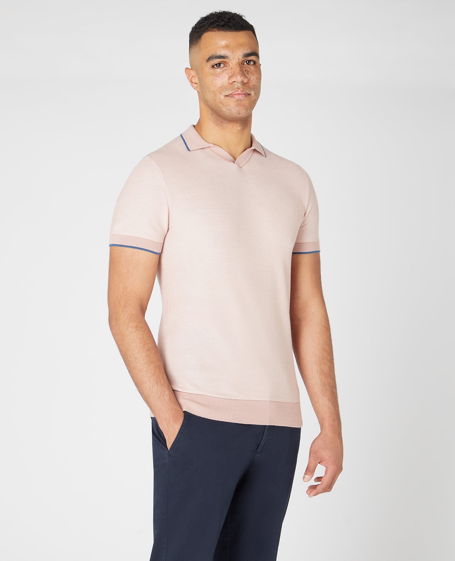 Pink Slim Fit Knitted Cotton Short Sleeve Polo Shirt