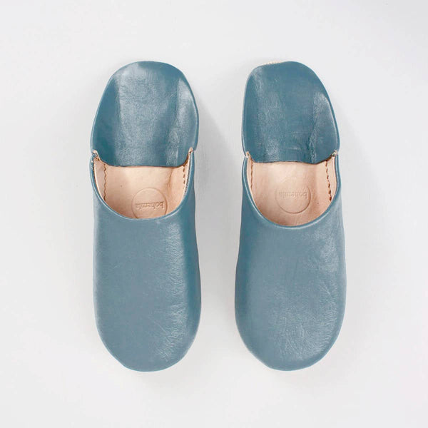 Moroccan Babouche Slippers - Blue Grey