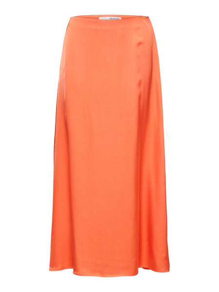 Selected Femme Orange Satin Midi Dress