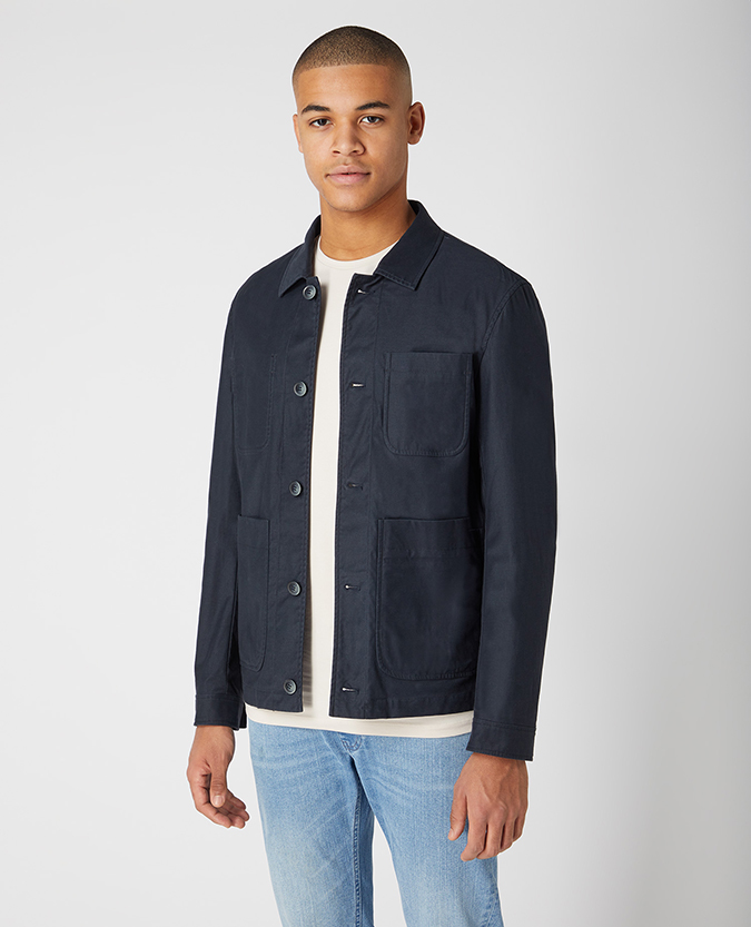 Navy Cotton Rich Slim Fit Stretch Overshirt Jacket