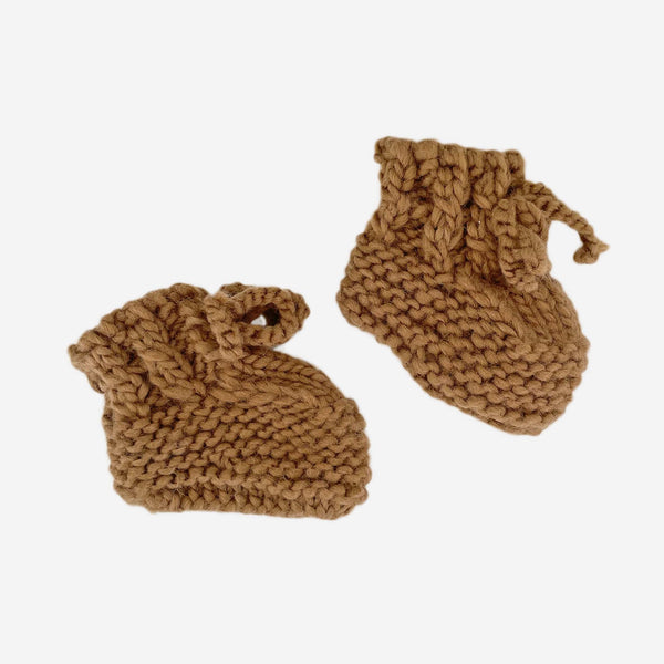 Hand-knitted Wool Booties Walnut