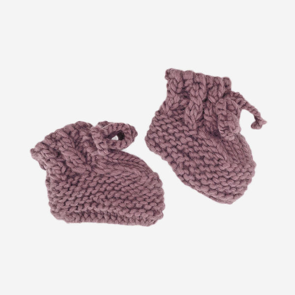 Hand-knitted Wool Booties Mauve