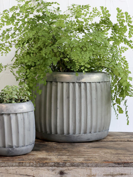 Large Antique Zinc Planter With Grooves