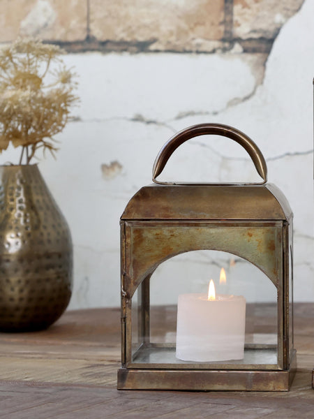 Small Glass & Metal Antique Brass Lantern