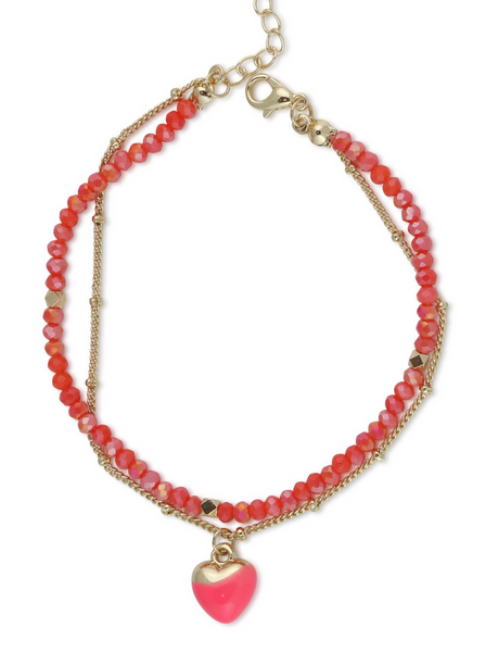 Olympia Heart Charm Layered Beaded Bracelet - Red