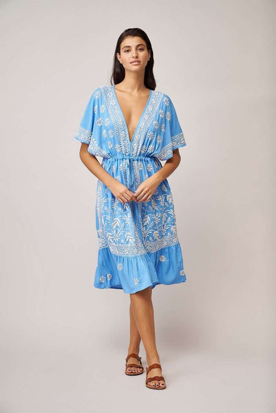 Dream Embroidered Coverup Dress In Sea Blue