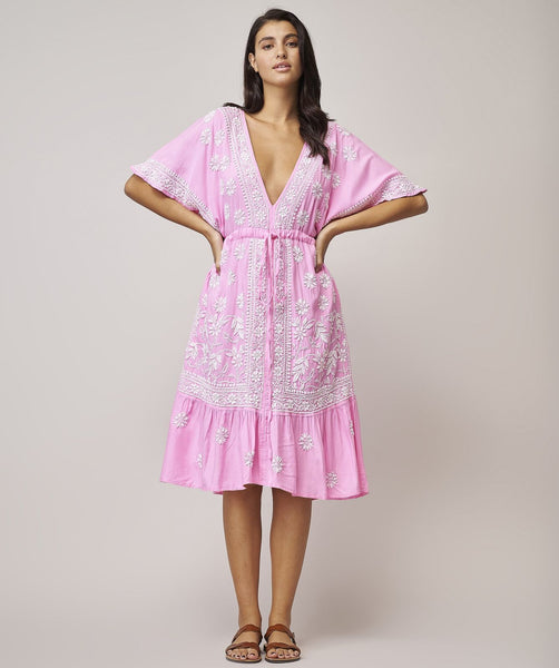 Dream Embroidered Coverup Dress In Pink
