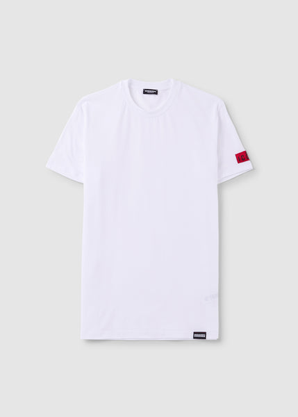 Mens Arm Patch T Shirt In White/Red