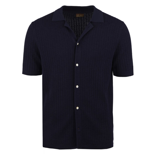 Stenstroms Navy Knitted Short Sleeve Polo Shirt 4201792525190