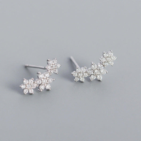 Curiouser Collection Triple Flower Cubic Zirconia Climber Earrings In Sterling Silver