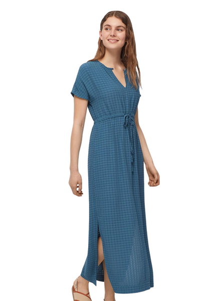 Nice Things Textured Viscose Long Dress In Blue