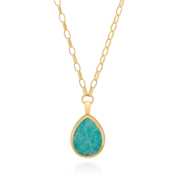 Amazonite Large Pendant Necklace Gold