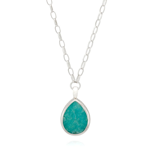 Amazonite Large Pendant Necklace Silver