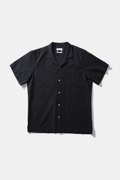 Plain Navy Seersucker Short Sleeve Shirt