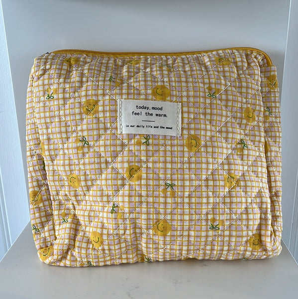 Cotton Washbag Smiley Face Yellow