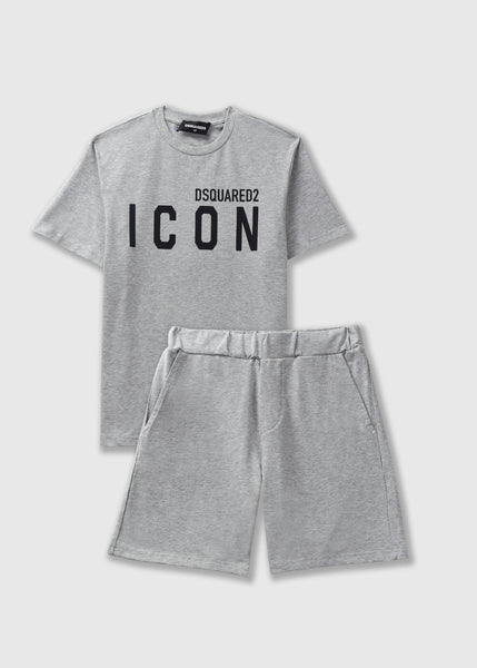 Kids Icon T Shirt and Short Lounge Set In Grey