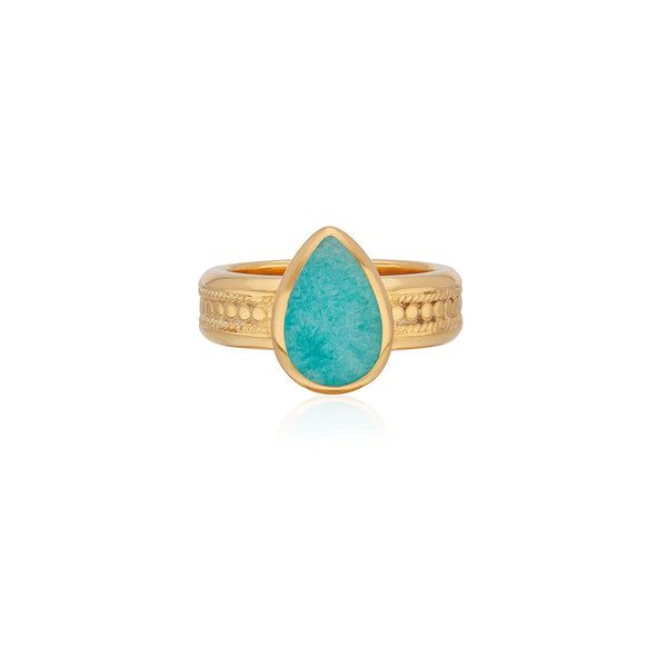 Amazonite Drop Cocktail Ring Gold