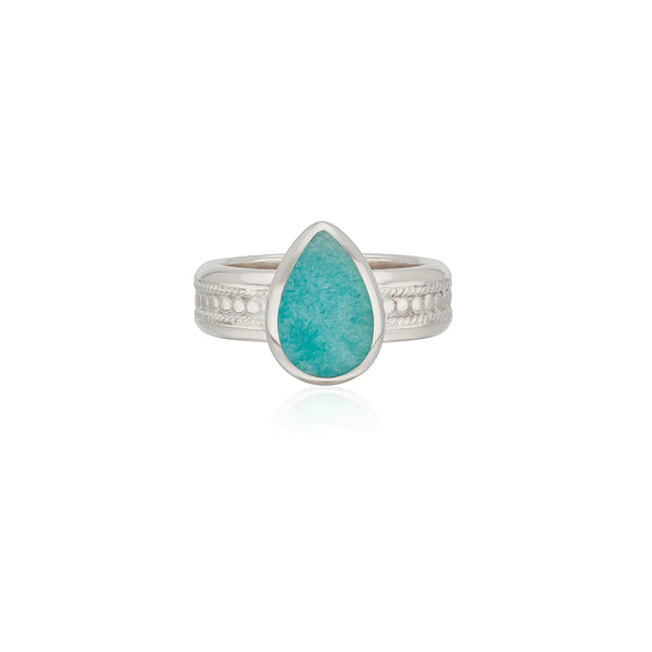 Amazonite Drop Cocktail Ring Silver