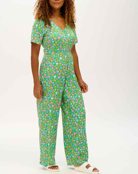 Lilac Rose Sugarhill Naomi Jumpsuit In Green, Soft Rainbow Floral