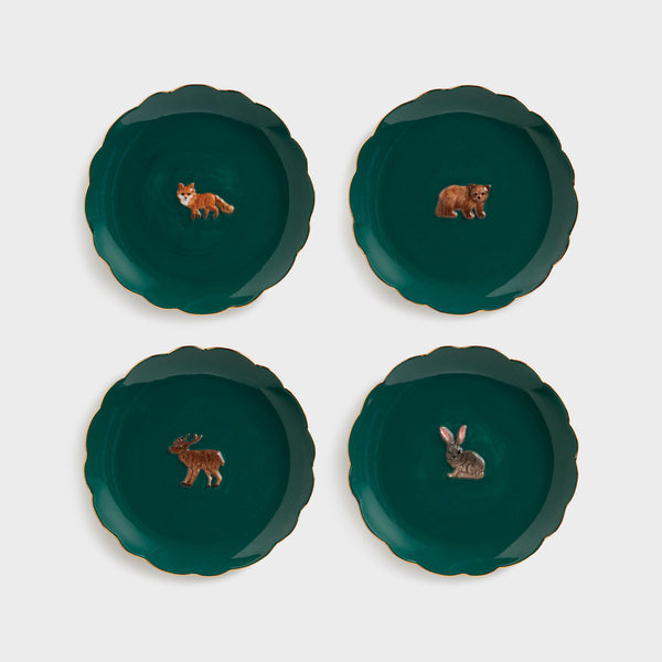 Set Of 4 Forest Animals Plates