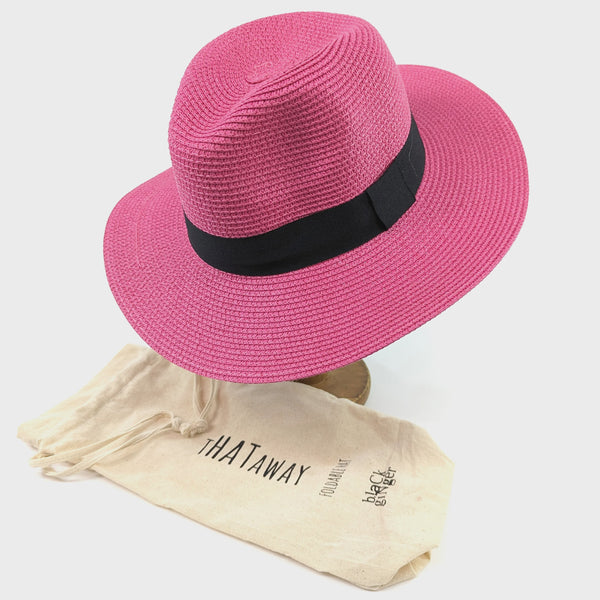 Panama Foldable Hat - Pink With Black Band