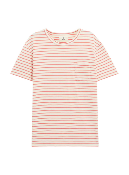 Pocket T-shirt In Off White/coral Stripes From