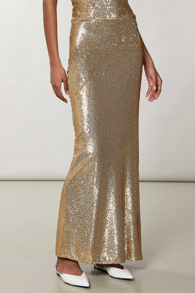 Long Sequin Skirt - Gold