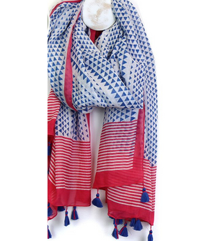 Cotton Pink Stripe Scarf with Tassels