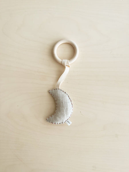 Organic Zoo Linen Moon Teether With Wooden Ring