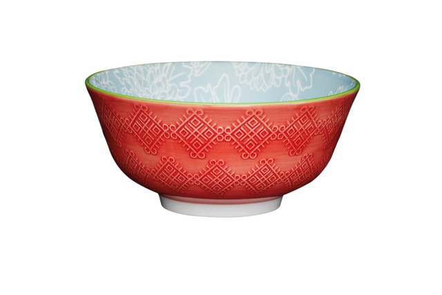 Kitchen Craft Red and Blue Leaf Print Bowl
