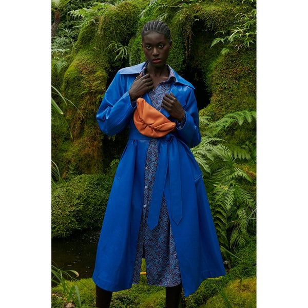 Eco Leather Trench Coat - Blue