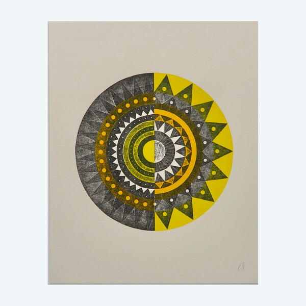 Geometric Sun Collagraph Print