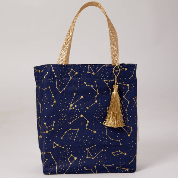 Small Reusable Fabric Gift Bag Tote Style - Night Sky