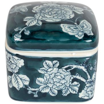 Square Lidded Pot - Delft Blue Rose