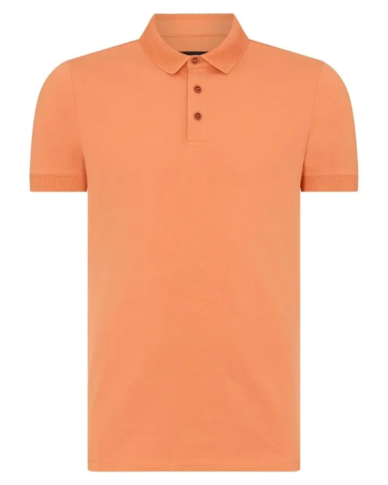 Remus Uomo Textured Collar Polo Shirt - Orange