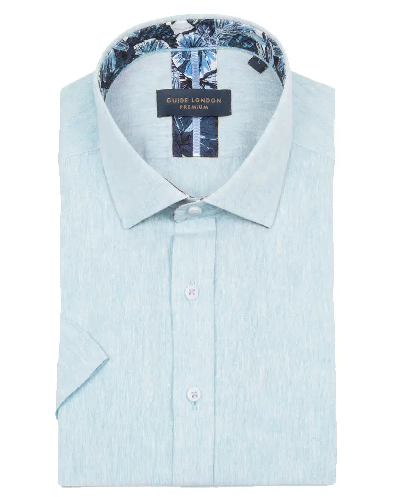 Linen Blend Short Sleeve Shirt - Sky Blue