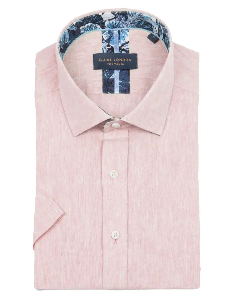Guide London Linen Blend Short Sleeve Shirt - Pink