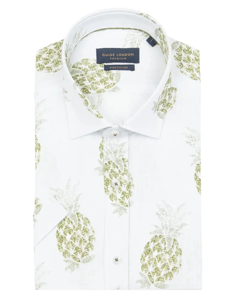 Pineapple Print Short Sleeve Shirt - White