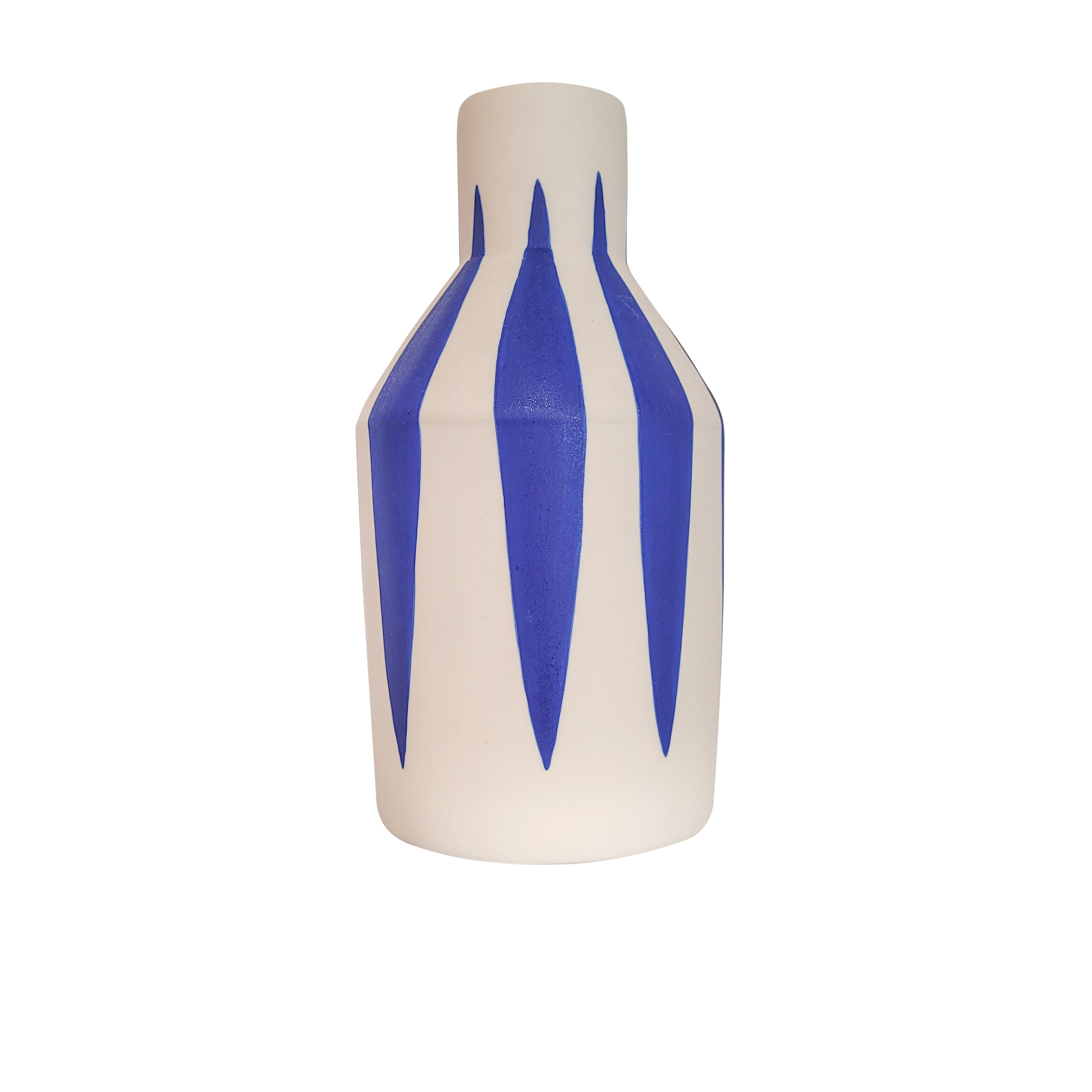 Porcelain and Blue Striped Bottle Vase