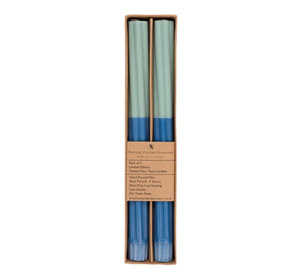 Twist - Opaline & Saxe Blue Eco Dinner Candles Set Of 2