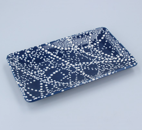 Rectangle Ceramic Trinket Dish Navy Spotty