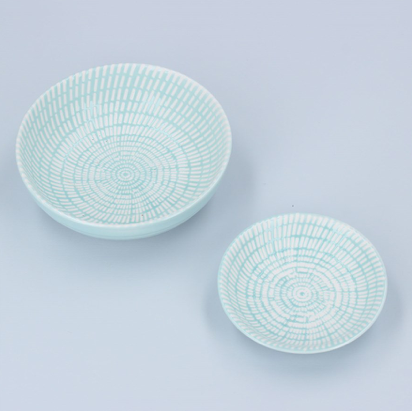 Set of 2 Ceramic Trinket Dishes Blue Dash