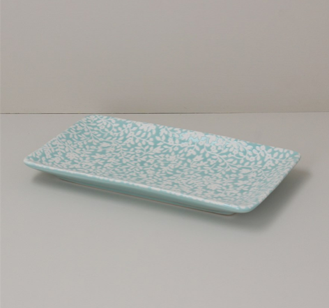 Rectangle Ceramic Trinket Dish Blue Floral Vines