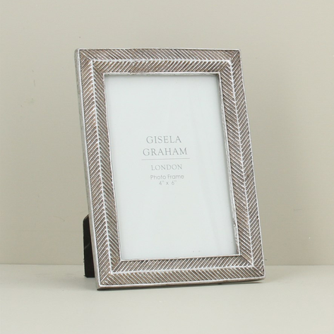 Resin Photo Frame Silver Herringbone 4x6&quot