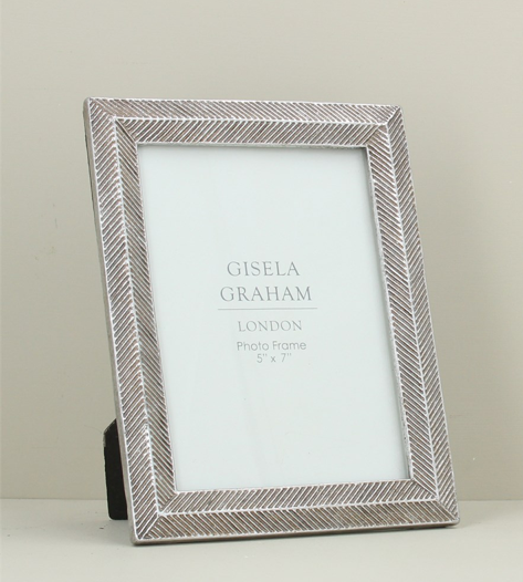 Resin Photo Frame Silver Herringbone 5x7&quot