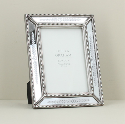 Mirrored Photo Frame Floral Leaf 4x6&quot