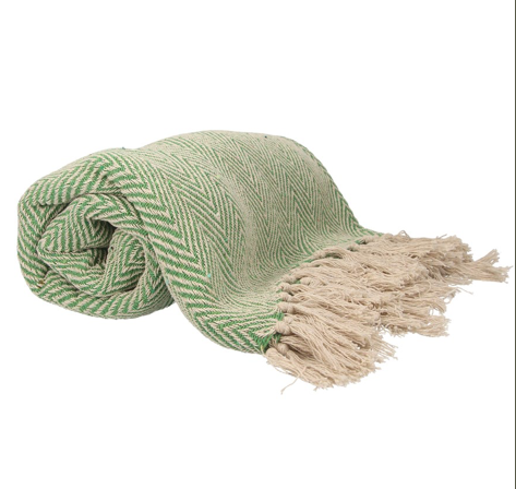 Green Woven Cotton Throw