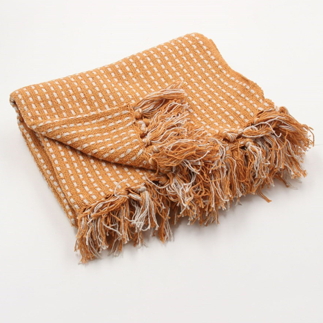 Mustard Woven Stab Stitch Cotton Throw